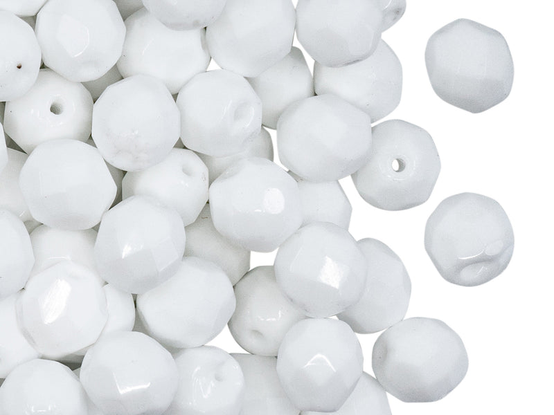 25 pcs Fire Polished Faceted Beads Round, 8mm, Chalk White, Czech Glass