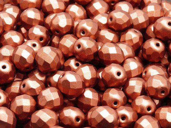25 pcs Fire Polished Faceted Beads Round, 8mm, Crystal Bronze Fire Red, Czech Glass