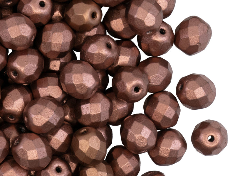 25 pcs Fire Polished Faceted Beads Round, 8mm, Crystal Bronze Copper, Czech Glass