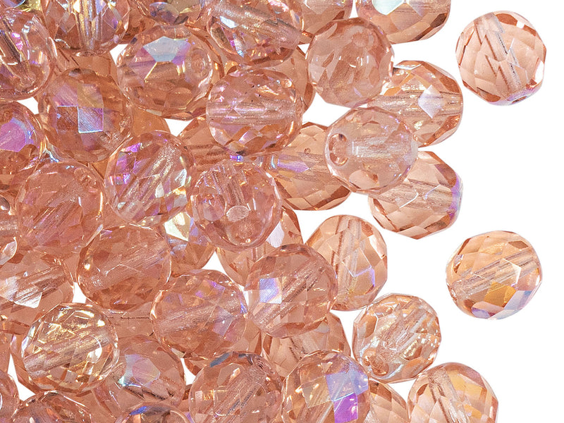 25 pcs Fire Polished Faceted Beads Round, 8mm, Rosaline AB, Czech Glass