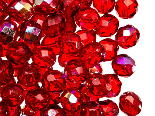 25 pcs Fire Polished Faceted Beads Round, 8mm, Siam Ruby AB, Czech Glass