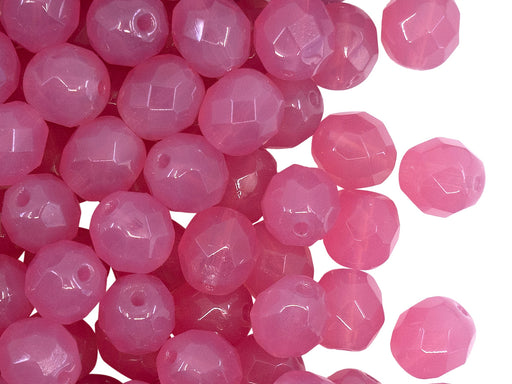 25 pcs Fire Polished Faceted Beads Round, 8mm, Pink Opal, Czech Glass