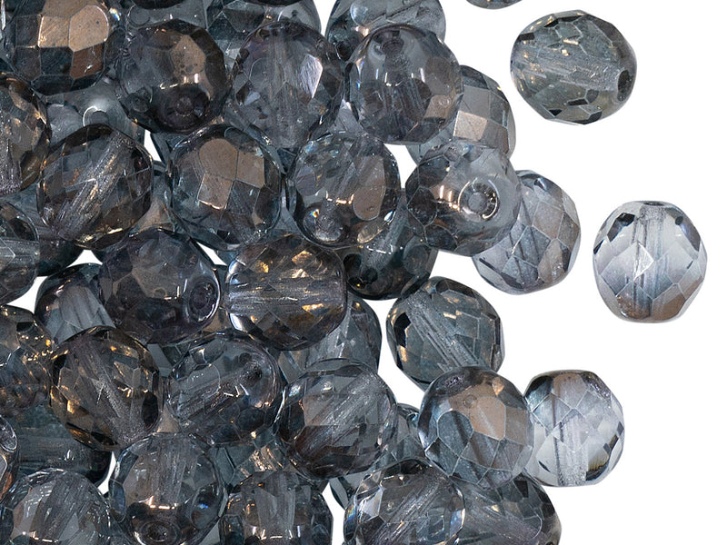 25 pcs Fire Polished Faceted Beads Round, 8mm, Crystal Semi Copper Luster, Czech Glass