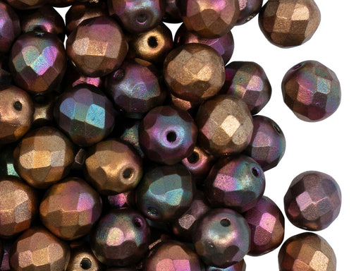 25 pcs Fire Polished Faceted Beads Round, 8mm, Crystal Purple Iris Gold, Czech Glass