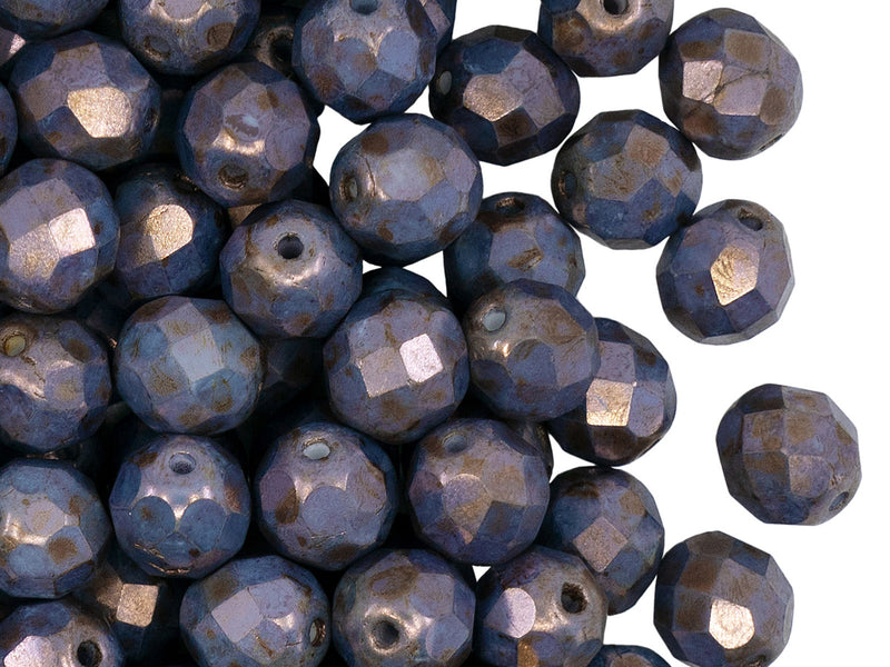 25 pcs Fire Polished Faceted Beads Round, 8mm, Chalk White Violet Glaze Matte, Czech Glass