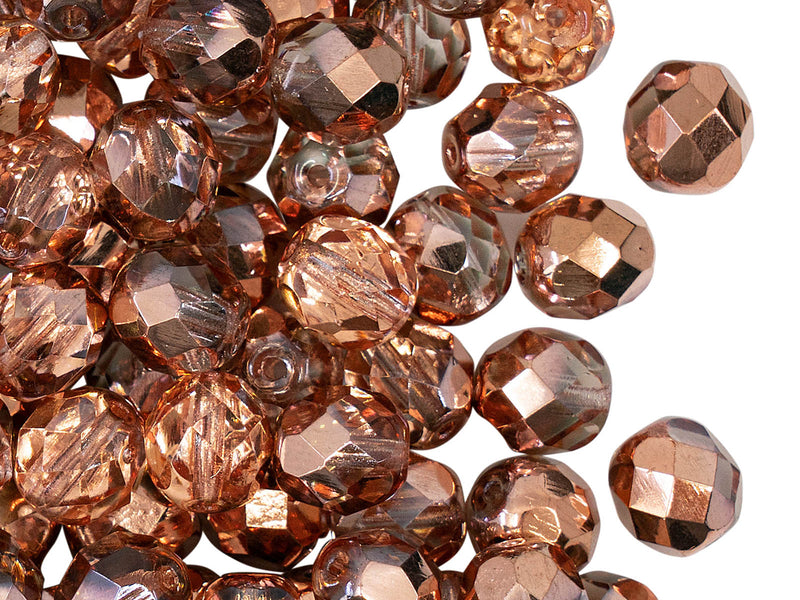 25 pcs Fire Polished Faceted Beads Round, 8mm, Crystal Half Capri Gold, Czech Glass