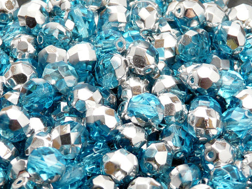 25 pcs Fire Polished Faceted Beads Round, 8mm, Aquamarine Half Labrador, Czech Glass