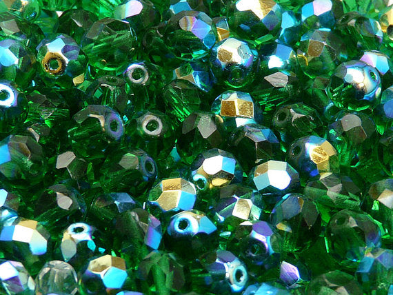 25 pcs Fire Polished Faceted Beads Round, 8mm, Chrysolite Half AB, Czech Glass