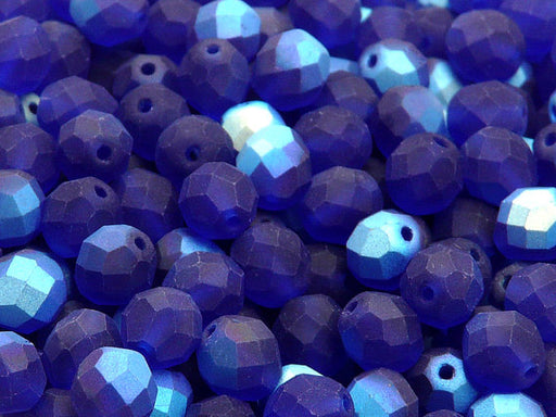 25 pcs Fire Polished Faceted Beads Round, 8mm, Dark Sapphire Half AB Matte, Czech Glass