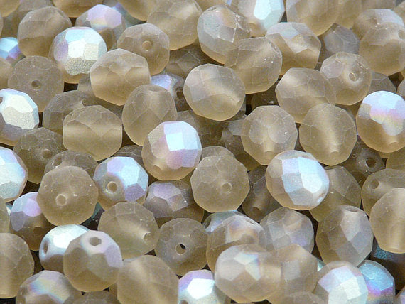 25 pcs Fire Polished Faceted Beads Round, 8mm, Smoke Topaz Half AB Matte, Czech Glass