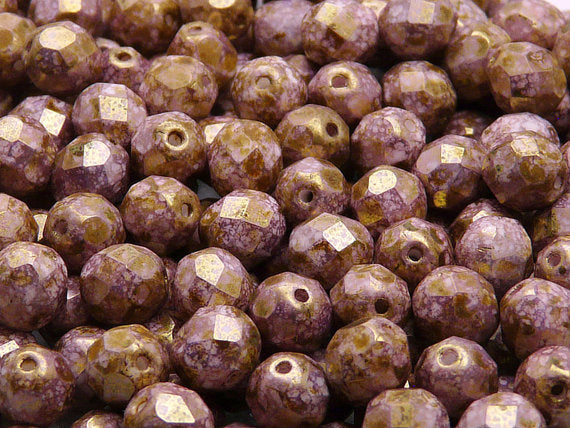 25 pcs Fire Polished Faceted Beads Round, 8mm, Chalk White Violet Senegal Matte, Czech Glass