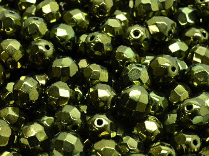 Set of Round Fire Polished Beads (3mm, 4mm, 6mm, 8mm), Jet Green Luster, Czech Glass