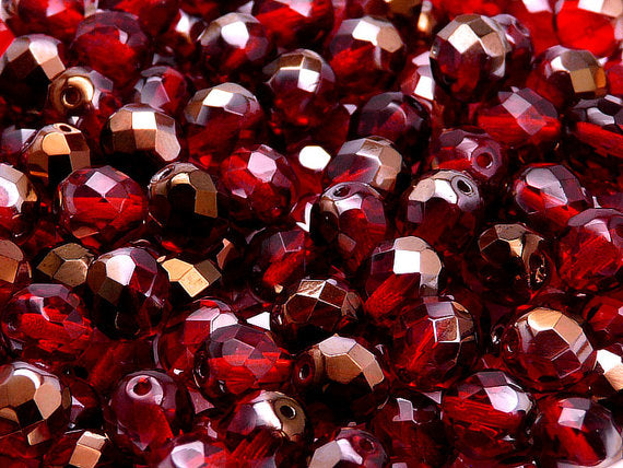 25 pcs Fire Polished Faceted Beads Round, 8mm, Ruby Valentinite, Czech Glass