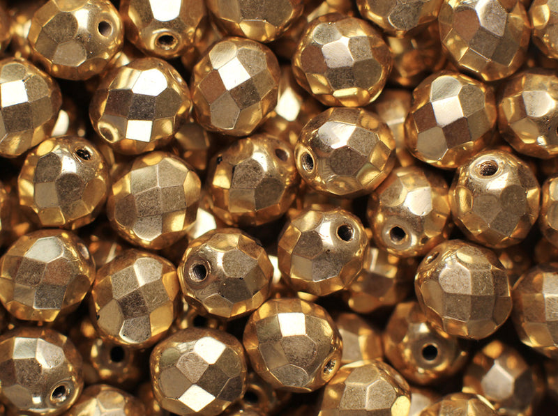 25 pcs Fire Polished Faceted Beads Round, 8mm, Gold Plated, 24 Carat, Czech Glass