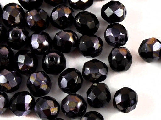 25 pcs Fire Polished Faceted Beads Round, 8mm, Jet Blue Semi Luster, Czech Glass