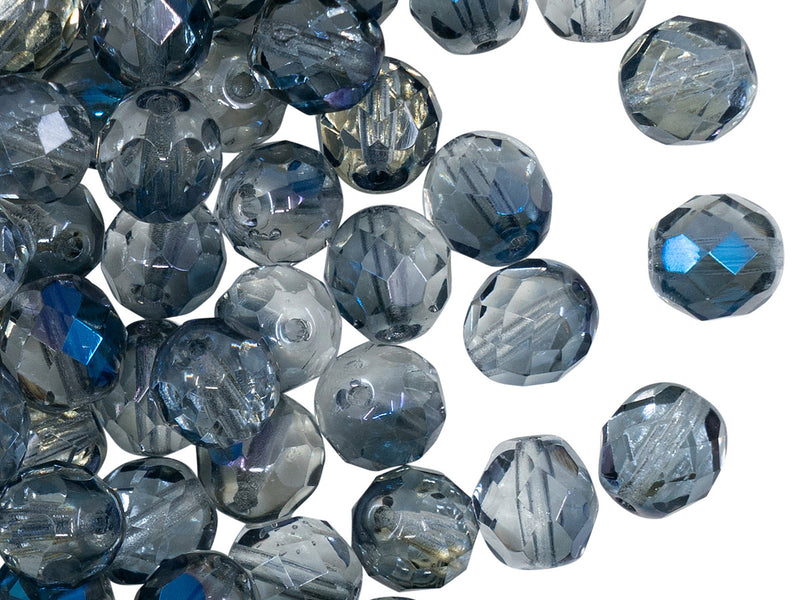 25 pcs Fire Polished Beads 8 mm, Montana AB, Czech Glass