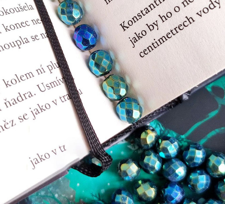 25 pcs Fire Polished Faceted Beads Round, 8mm, Jet Green Blue Iris, Czech Glass
