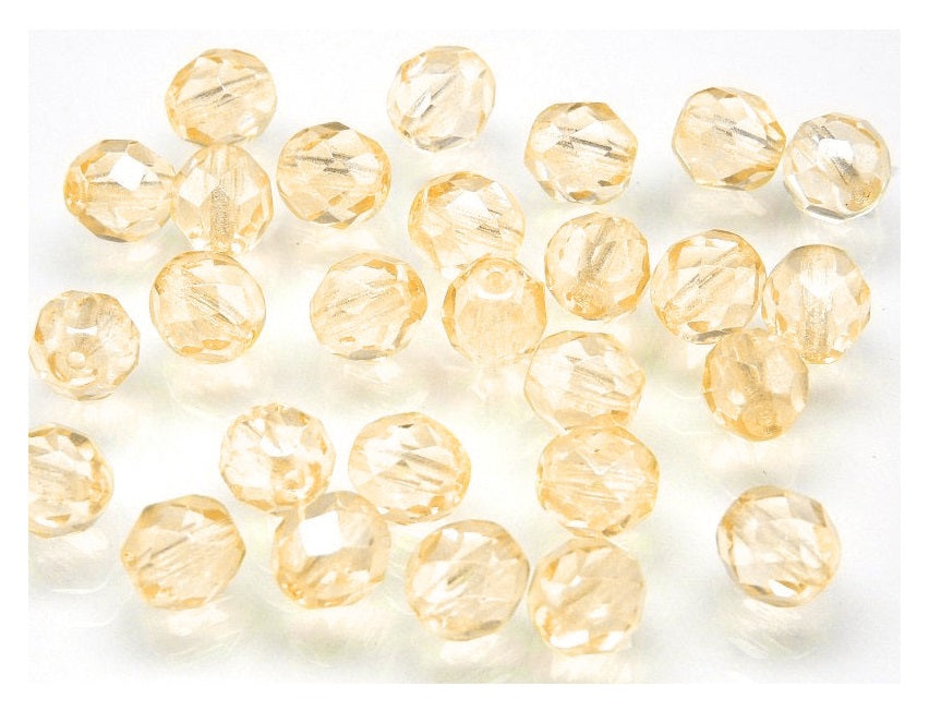 25 pcs Fire Polished Faceted Beads Round, 8mm, Crystal Light Amber, Czech Glass