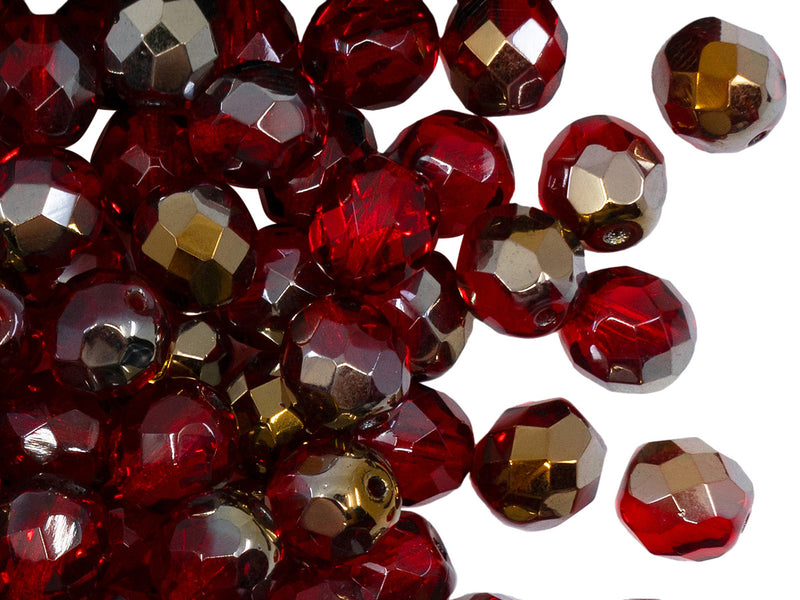 25 pcs Fire Polished Faceted Beads Round, 8mm, Ruby Valentinite, Czech Glass