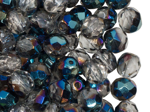25 pcs Fire Polished Faceted Beads Round, 8mm, Crystal Blue Flare, Czech Glass