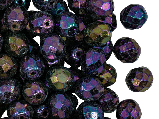 Fire Polished Faceted Beads Round 8 mm, Purple Iris, Czech Glass
