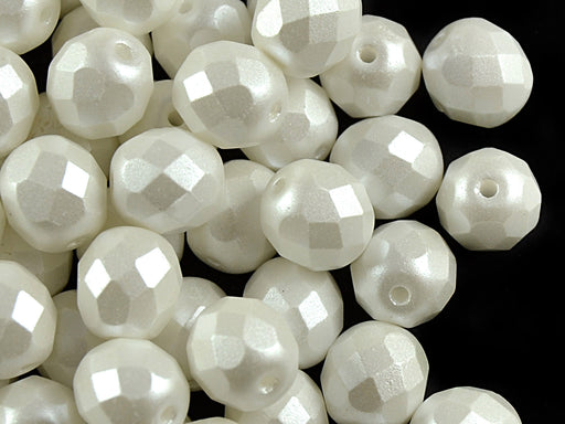 25 pcs Fire Polished Faceted Beads Round, 8mm, Pastel White, Czech Glass
