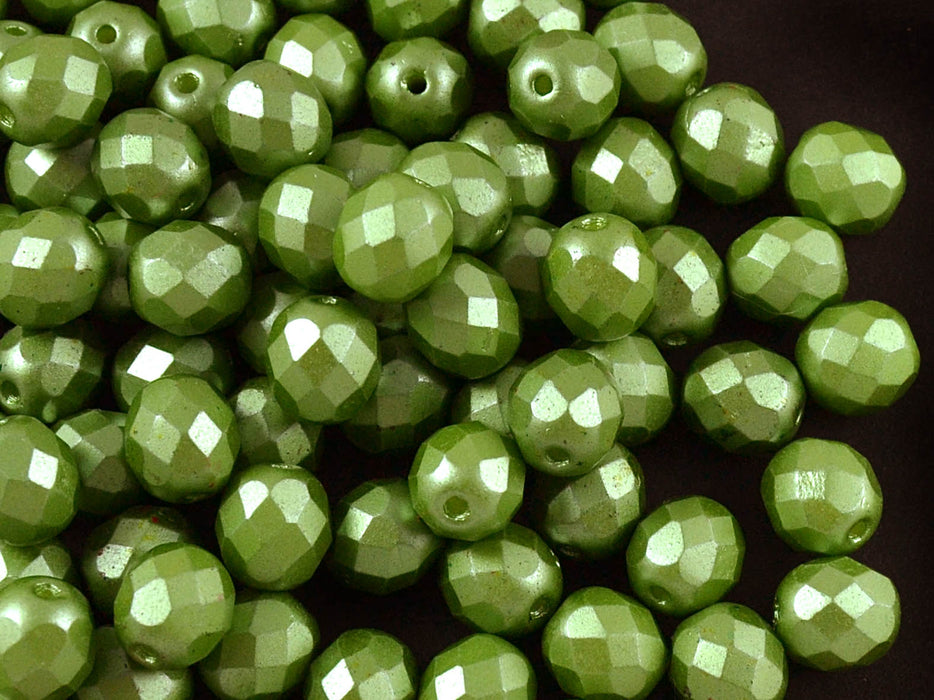 25 pcs Fire Polished Faceted Beads Round, 8mm, Pastel Olivine, Czech Glass