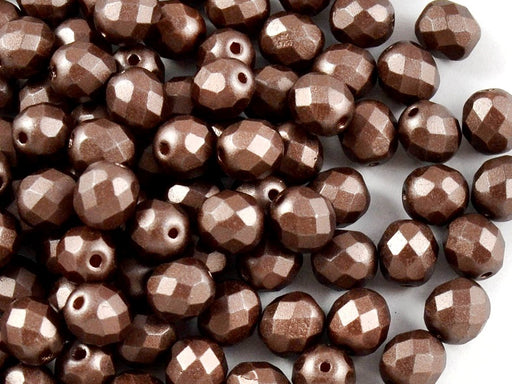 25 pcs Fire Polished Faceted Beads Round, 8mm, Pastel Dark Brown / Bronze, Czech Glass