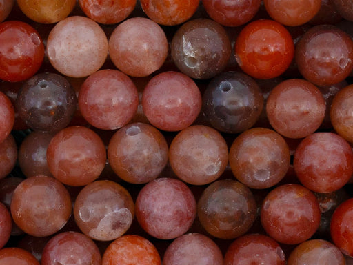 10 pcs Natural Stones Round Beads 8 mm, Chalcedony Agate Brown Pink, Ural gems, Russia