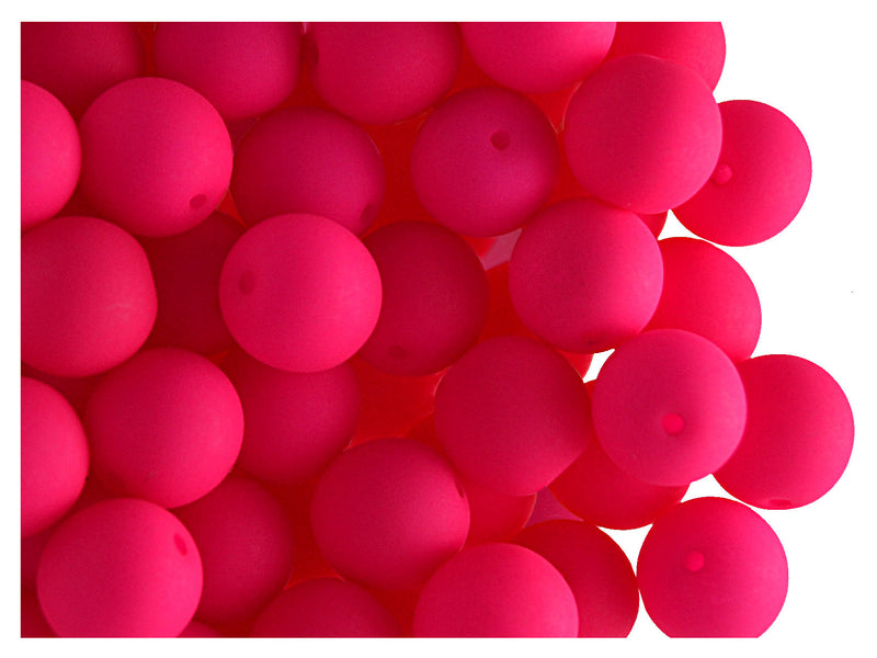 Set of Round Beads (3mm, 4mm, 6mm, 8mm), Neon Pink (UV Active), Czech Glass
