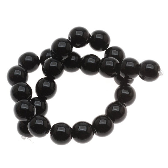 25 pcs Round Pressed Beads, 8mm, Jet Black, Czech Glass
