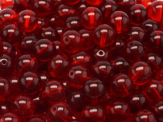 25 pcs Round Pressed Beads, 8mm, Siam Ruby, Czech Glass