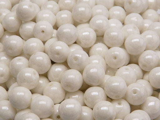 25 pcs Round Pressed Beads, 8mm, Opaque Chalk White Luster, Czech Glass