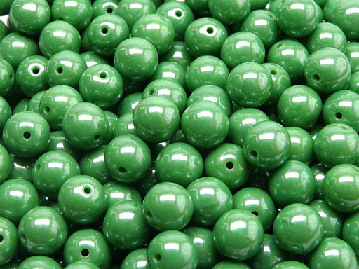 25 pcs Round Pressed Beads, 8mm, Opaque Green White Luster, Czech Glass