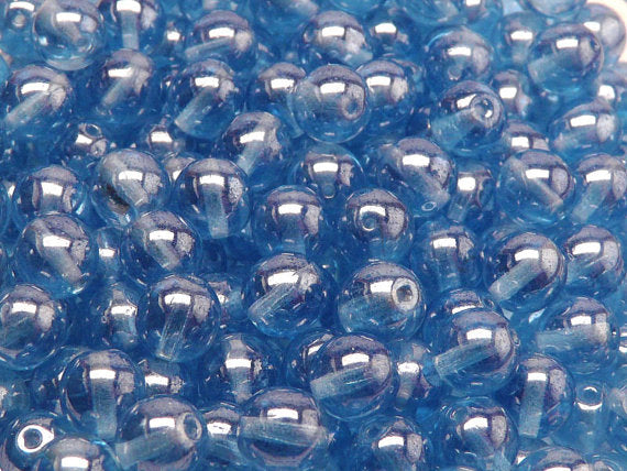 25 pcs Round Pressed Beads, 8mm, Sapphire Transparent White Luster, Czech Glass