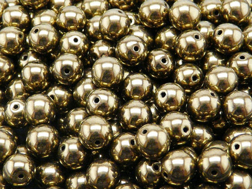 25 pcs Round Pressed Beads, 8mm, Jet Gold Luster, Czech Glass