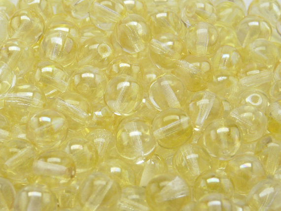 25 pcs Round Pressed Beads, 8mm, Crystal Yellow Luster, Czech Glass