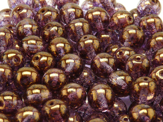 25 pcs Round Pressed Beads, 8mm, Crystal Violet Terraсotta, Czech Glass