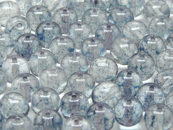 25 pcs Round Pressed Beads, 8mm, Crystal Blue Terraсotta, Czech Glass