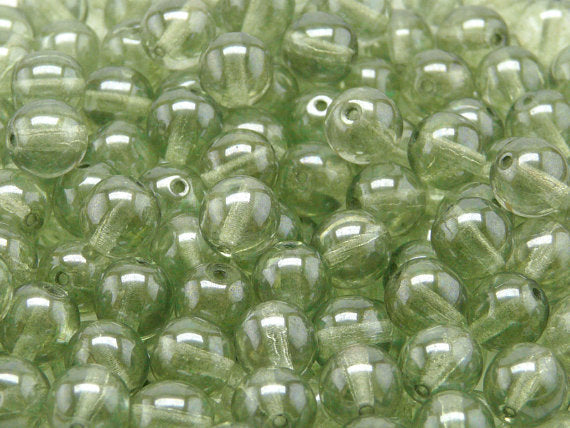 25 pcs Round Pressed Beads, 8mm, Crystal Green Terraсotta, Czech Glass