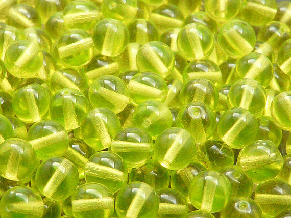 25 pcs Round Pressed Beads, 8mm, Light Olivine Transparent, Czech Glass