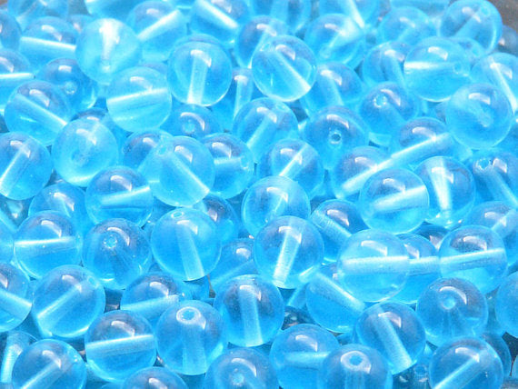 25 pcs Round Pressed Beads, 8mm, Light Aquamarine (Light Blue Transparent), Czech Glass