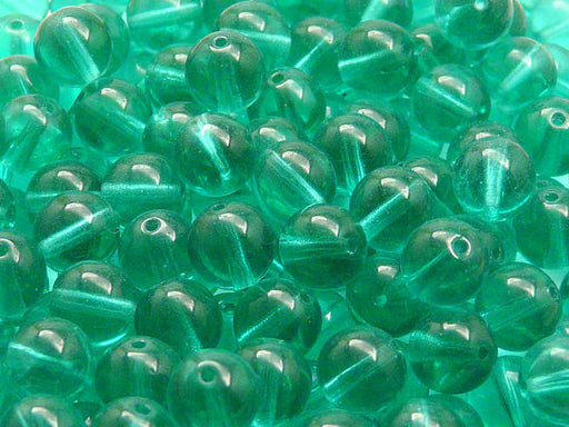25 pcs Round Pressed Beads, 8mm, Green Aquamarine (Emerald Transparent), Czech Glass