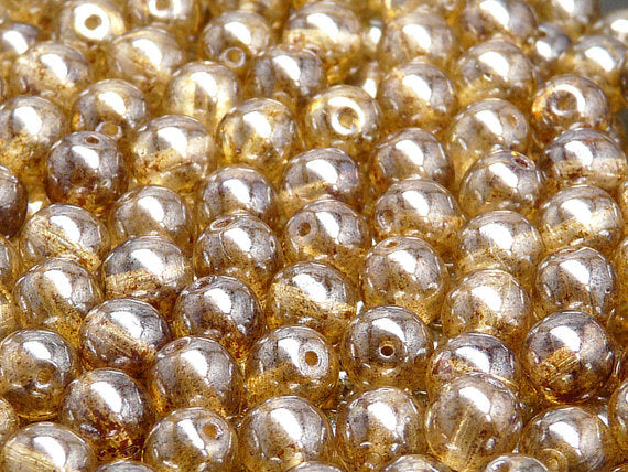 25 pcs Round Pressed Beads, 8mm, Crystal Travertine Luster, Czech Glass