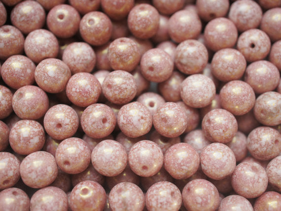 25 pcs Round Pressed Beads, 8mm, Chalk Copper Terraсotta, Czech Glass