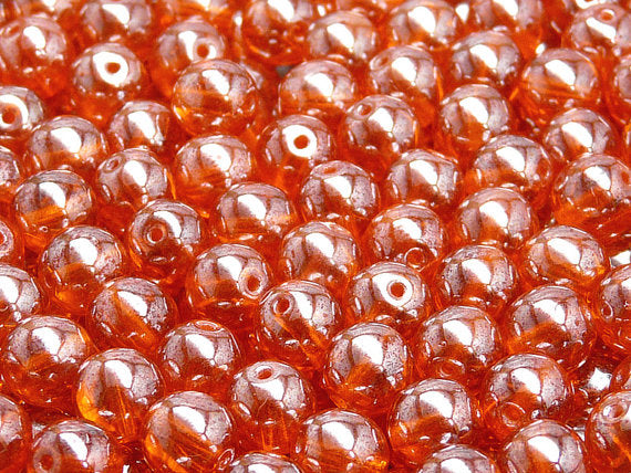 25 pcs Round Pressed Beads, 8mm, Hyacinth White Luster, Czech Glass