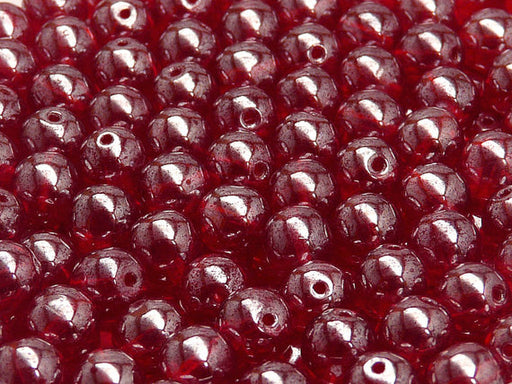 25 pcs Round Pressed Beads, 8mm, Ruby White Luster, Czech Glass