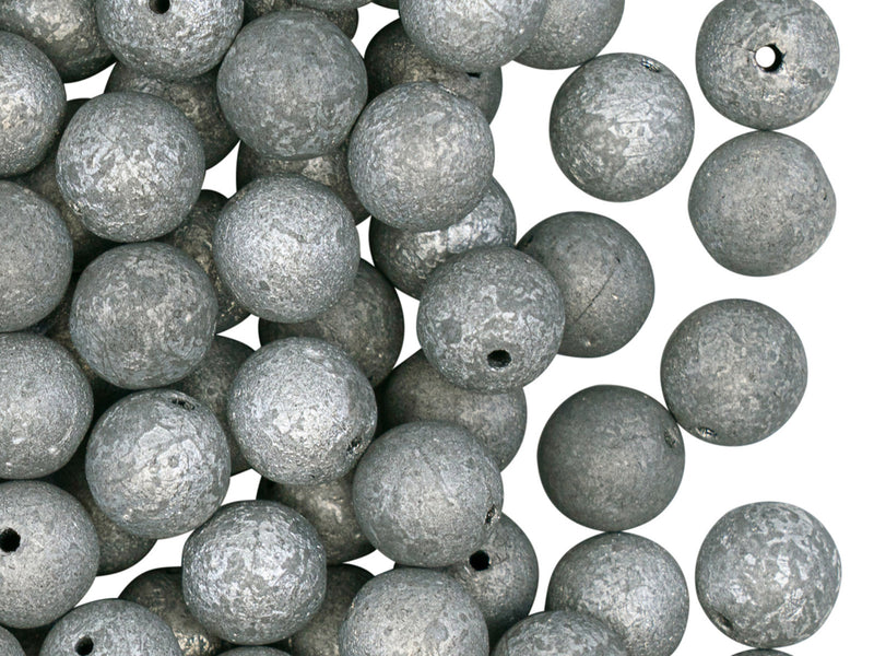 25 pcs Round Beads 8 mm, Jet Black Labrador Full Etched, Czech Glass