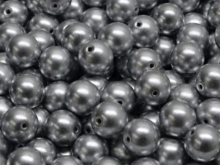 Set of Round Beads (3mm, 4mm, 6mm, 8mm), Silver Matte, Czech Glass