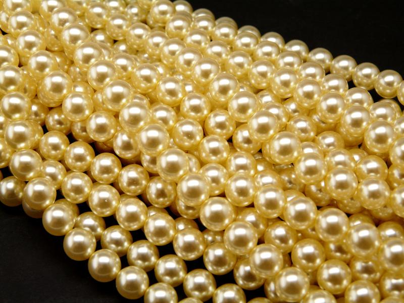 30 pcs Round Pearl Beads, 8mm, Beige Pearl, Czech Glass